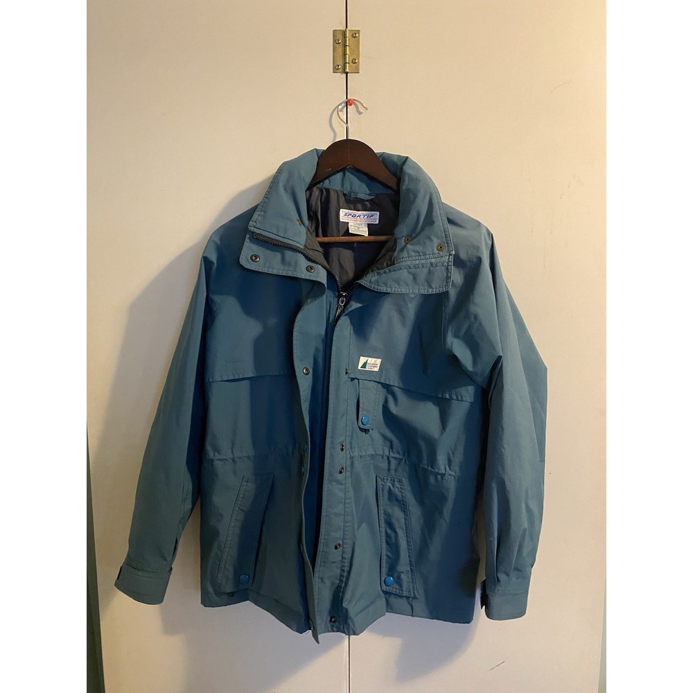 VTG Sportif USA Womens Jacket M Teal Blue Waterproof Hiking Rain Gorpcore Parka